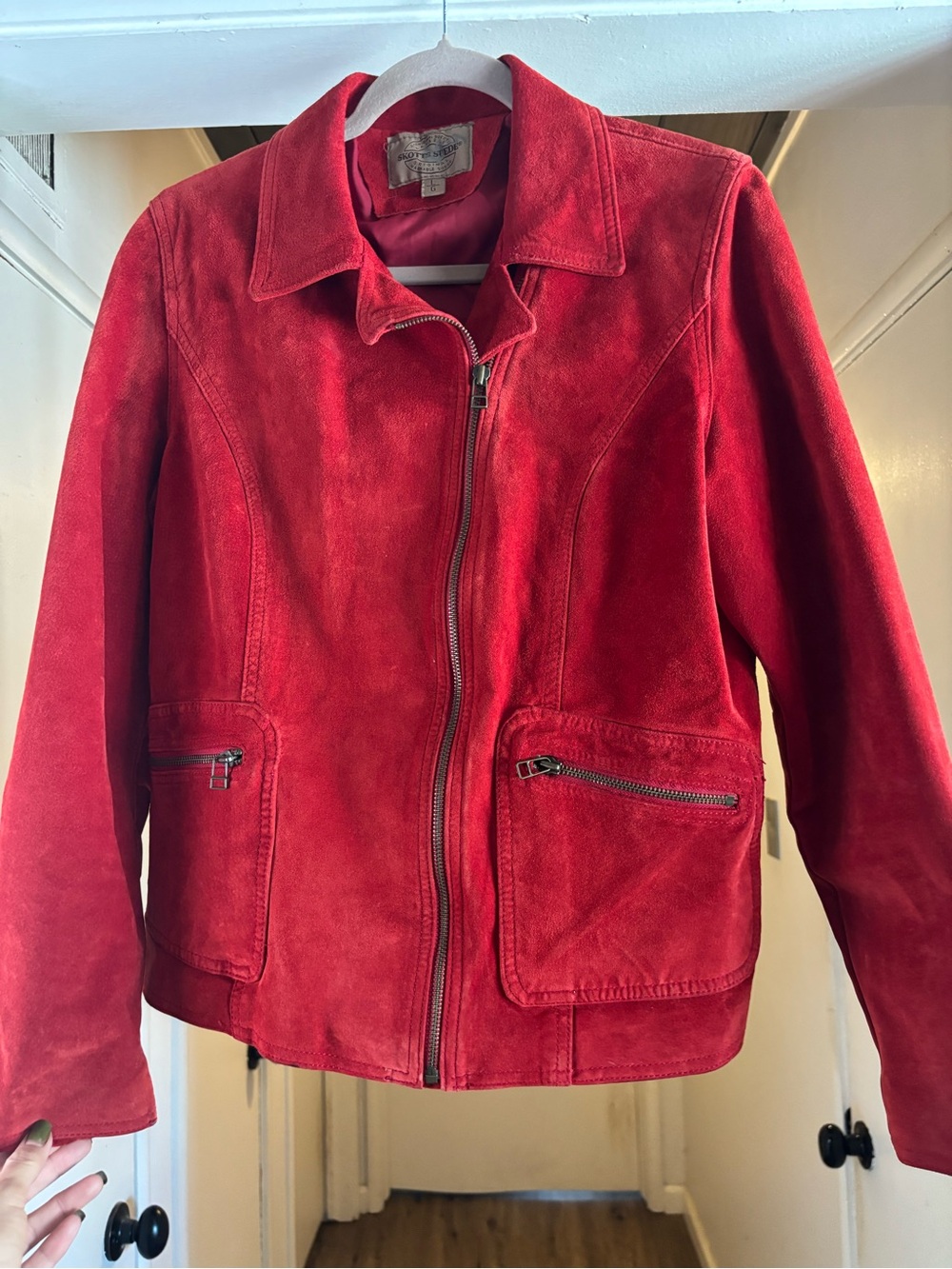 Red Suede Zip-Front Jacket